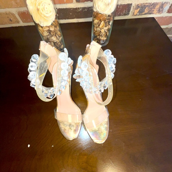 💎💎Olivia Ferragamo Rose Gold Heel Crystal Embellishments & Clear Straps Sz 8💎 - Picture 4 of 11